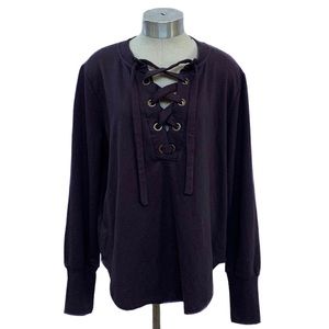 YOUNG, FABULOUS & BROKE Plum Lace Neck Sweatshirt